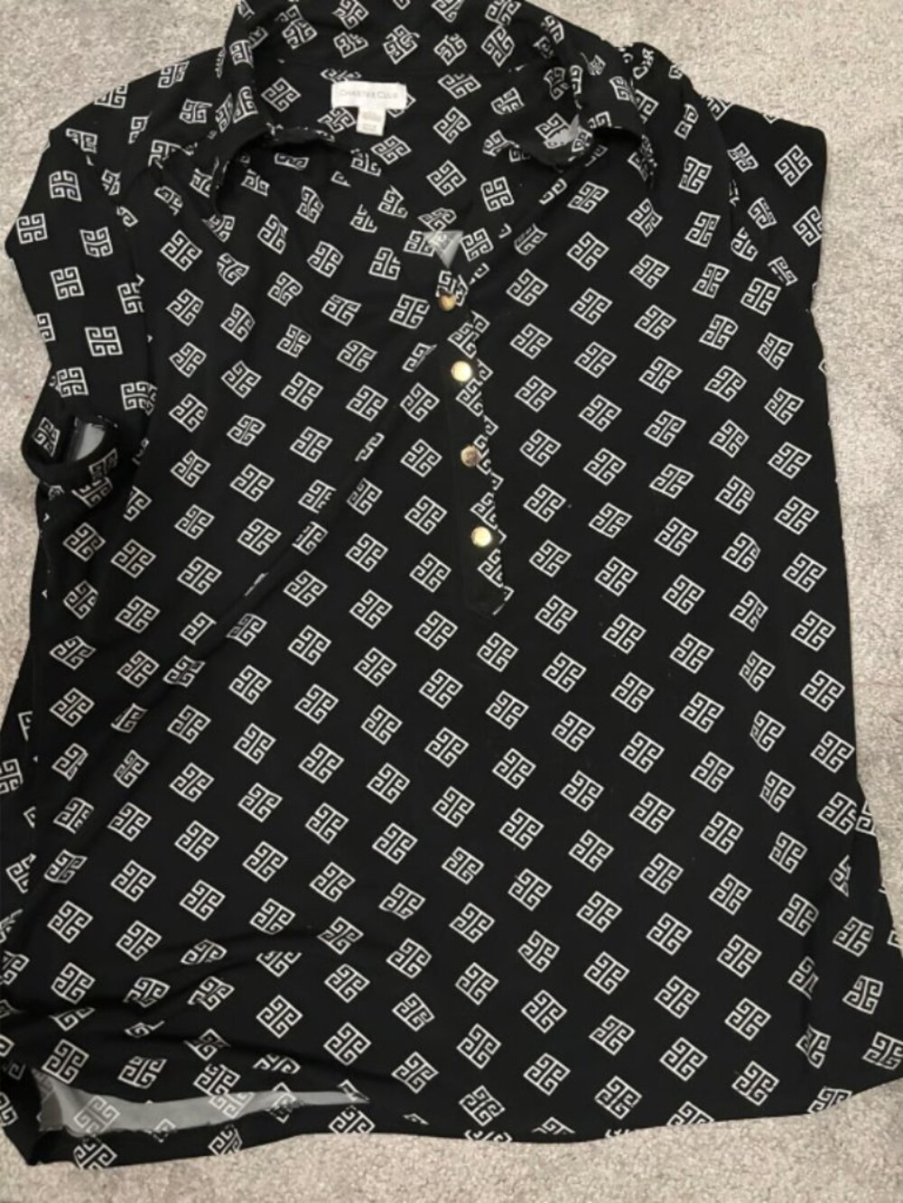 Charter Club Size XL Black White Geo Pattern Short Sleeve Shirt